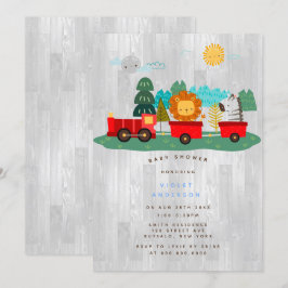 Invitación Red Train Wilderboy Boy Baby Shower