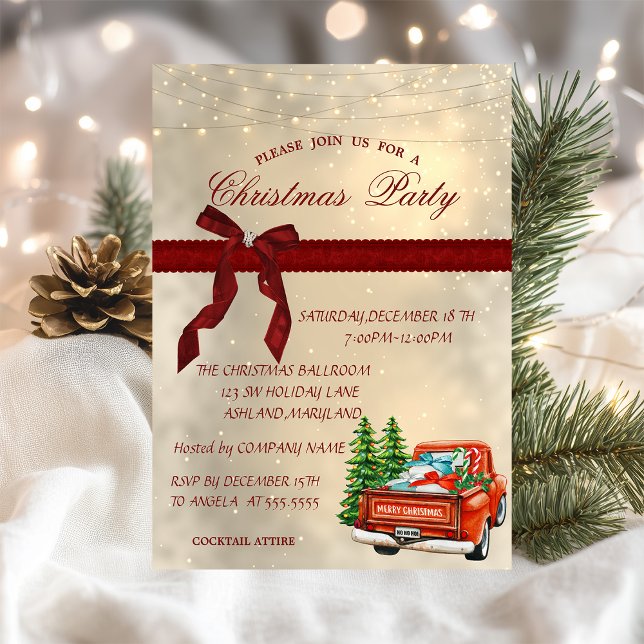 Invitación Red Truck Bow, Fiesta de Navidades corporativos (Subido por el creador)