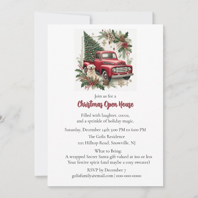 Invitación Red Truck Christmas Open House Invitation (Anverso)