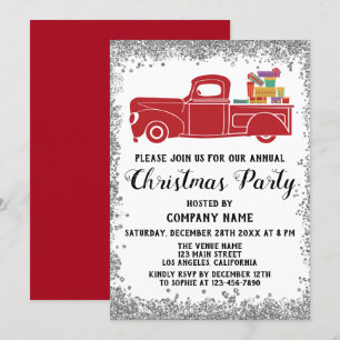 Invitación Red Truck Gifts Company Navidades Fiesta Silver