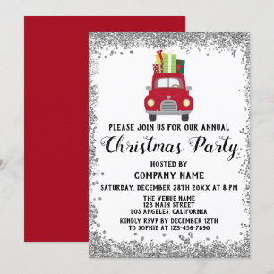 Invitación Red Truck Gifts Company Navidades Fiesta Silver