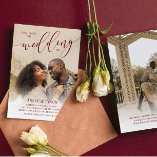 Invitación Red Únete a la caligrafía de Ee.Uu. Foto Boda de d
