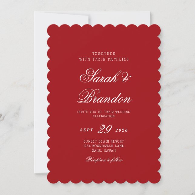 Invitación Red Valentines Minimalist Script Wedding (Anverso)
