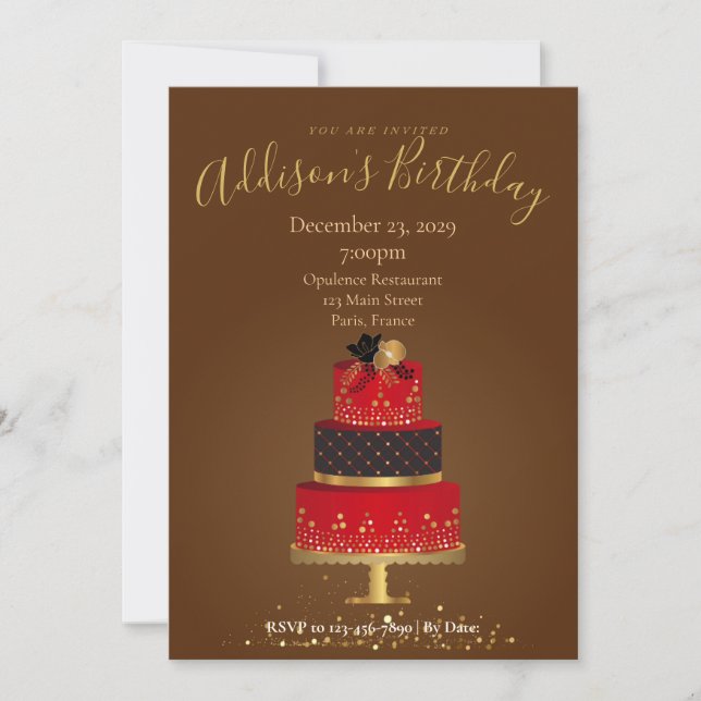 Invitación Red Velvet Custom Birthday Invitation Card (Anverso)