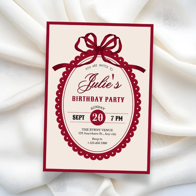 Invitación Red vintage bow birthday  (Subido por el creador)