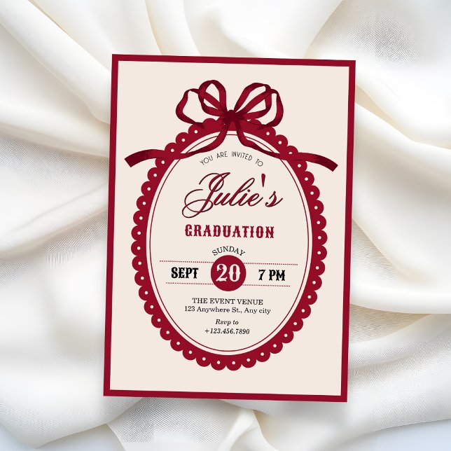 Invitación Red vintage bow graduation (Subido por el creador)