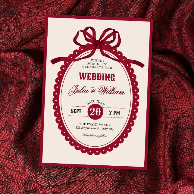 Invitación Red vintage bow wedding (Subido por el creador)