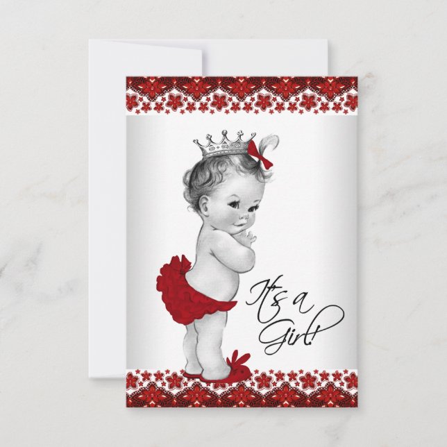 Invitación Red Vintage Princess Baby Shower (Anverso)