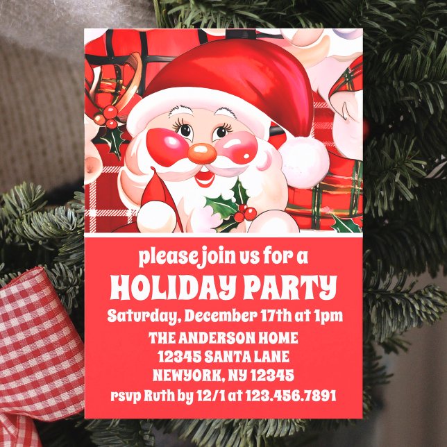 Invitación Red Vintage Santa Claus Tartan Plaid Navidades (Subido por el creador)