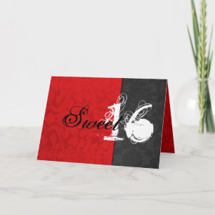 Invitación Red Vintage y Black Happy Sweet Dieciséis Card