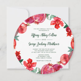 Invitación Red Watercolor Floral Pomegranate Boda