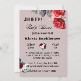 Invitación Red Watercolor Flower Baby Shower
