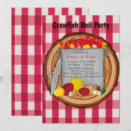 Invitación Red Watercolor Gingham Crawfish Boil Fiesta