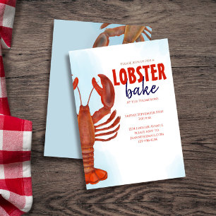 Invitación Red Watercolor Lobster Bake Fiesta