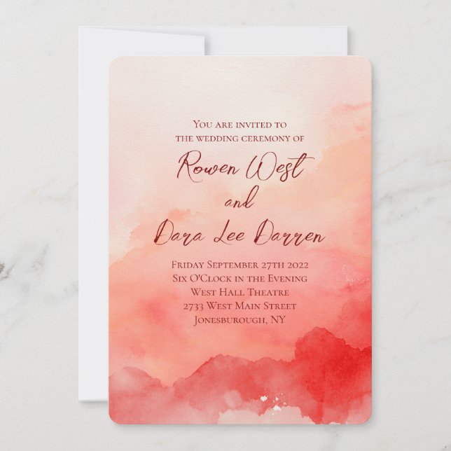 Invitación Red Watercolor Ombre Painting Wedding (Anverso)