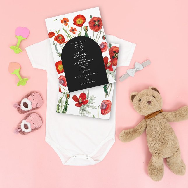 Invitación Red Watercolor Poppies Florals Baby Shower (Red Watercolor Poppies Florals Baby Shower Invitation)