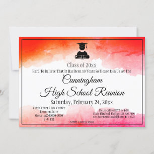 Invitación Red Watercolor White High School Reunion
