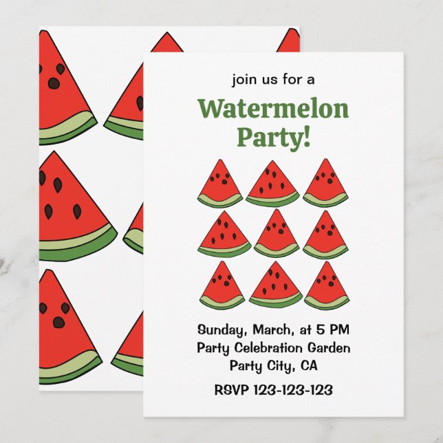Invitación Red Watermelon Slices Tropical Summer Party (Anverso / Reverso)