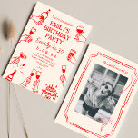 Invitación Red Whimsical Funky Quirky Dibujo 30 cumpleaños<br><div class="desc">Quirky mano dibujó bruscas cervezas con 30 años</div>