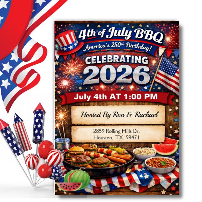 Invitación Red White America's 250th 4th Of July BBQ (Subido por el creador)