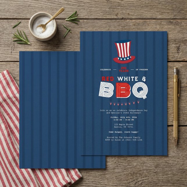 Invitación Red White and BBQ 4th of July America 250 Years (Subido por el creador)