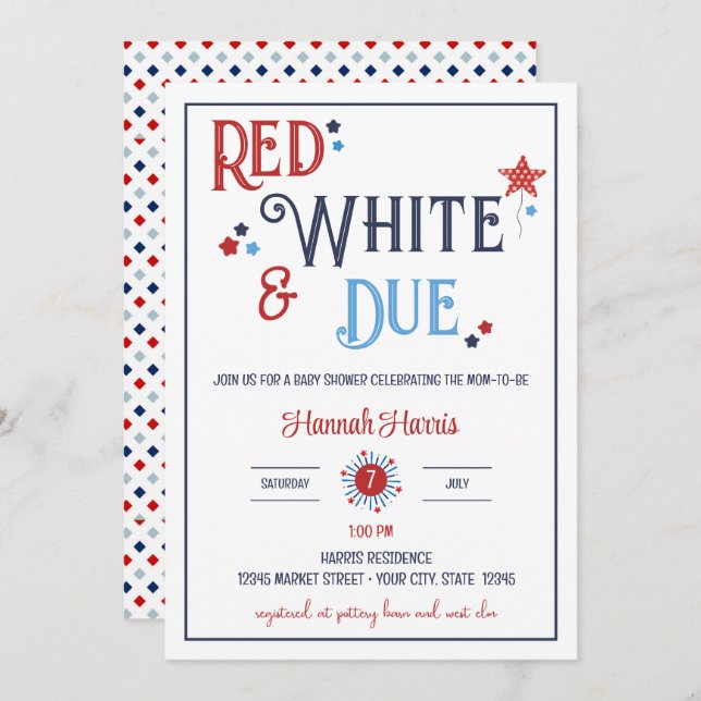 Invitación Red White and Due Baby Shower Invitation (Anverso / Reverso)
