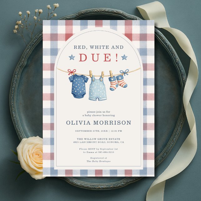 Invitación Red White and Due Clothesline Baby Shower (Subido por el creador)