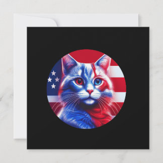 Invitación Red White & Blue Cat With American Flag Background