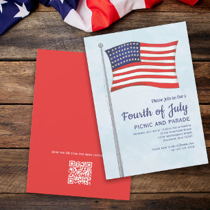 Invitación Red White Blue Divertido 4 de julio Bandera QR Cód