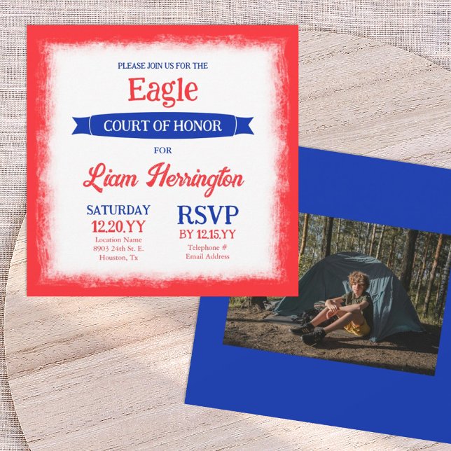 Invitación Red, White & Blue Eagle Court of Honor Party (patriotic red white and blue eagle scout court of honor invitations and announcements)