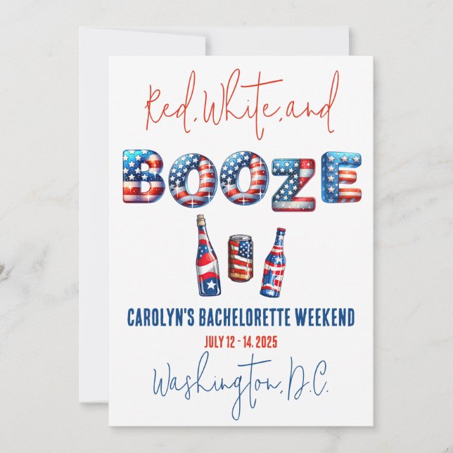 Invitación Red, White & Booze, Partido Patriótico Bachelorett (Anverso)