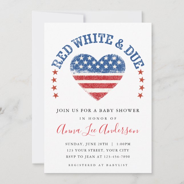 Invitación Red White & Due Baby Shower Invitation (Anverso)