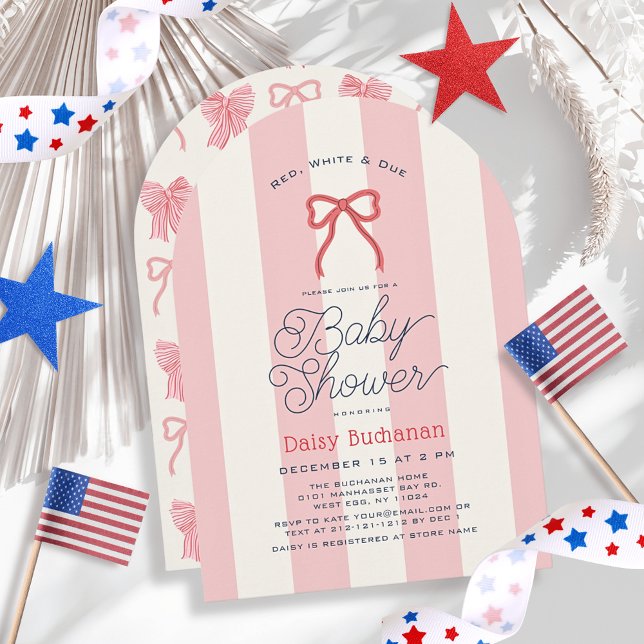 Invitación Red White & Due Bow Stripes Girl Baby Shower (Subido por el creador)