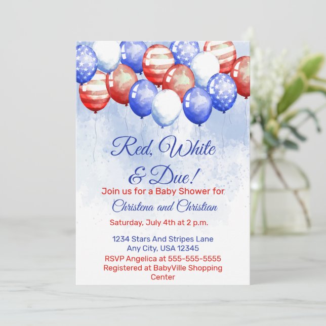 Invitación Red White & Due Independence Day Baby Shower (Anverso de pie)