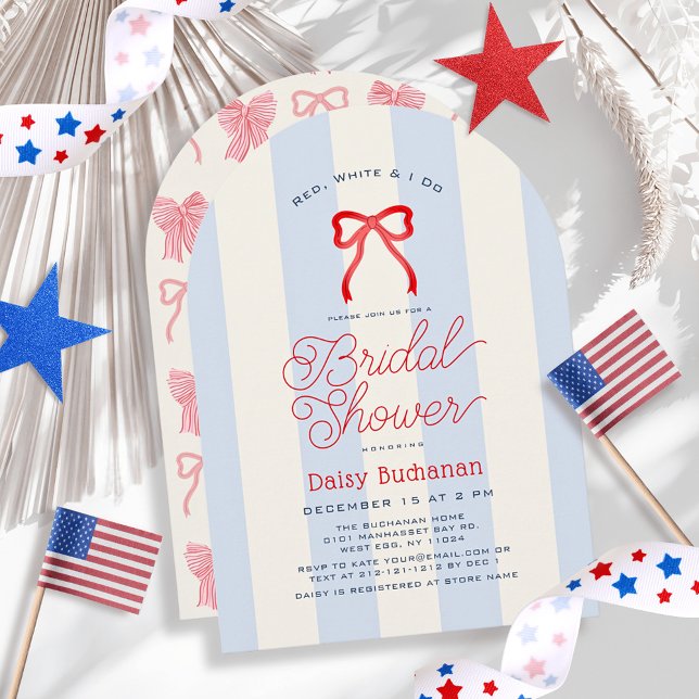 Invitación Red White & I Do Bow Blue Stripes Bridal Shower (Subido por el creador)