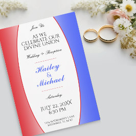 Invitación Red, White y Blue Patriotic Boda estadounidense