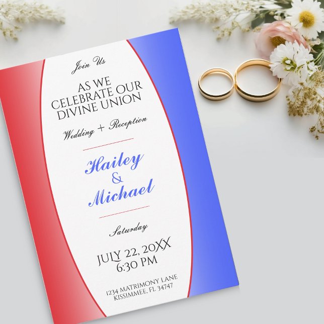 Invitación Red, White y Blue Patriotic Boda estadounidense (Red, White & Blue Patriotic USA American Wedding Invitation)