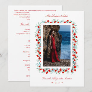 Invitación Red Wildflowers Garland Quinceañera Sophisticated 