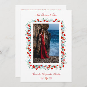 Invitación Red Wildflowers Garland Quinceañera Sophisticated 