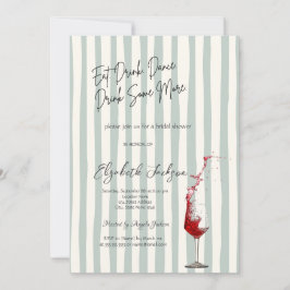 Invitación Red Wine Glass Green Stripes Bridal Shower