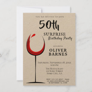Invitación Red Wine Kraft Sorpresa 50 cumpleaños