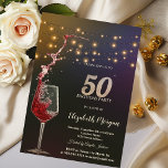 Invitación Red Wine String Lights 50th Birthday Party<br><div class="desc">Red wine and string lights on a black background. All text is adjustable and easy to change for your own party needs.</div>