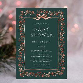 Invitación Red Winterberry Frame Forest Green Baby Shower