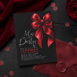 Invitación Red y Black Bow Lujo Elegante Gala Cumpleaños