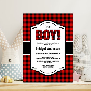 Invitación Red y Black Buffalo Plaid Baby Shower