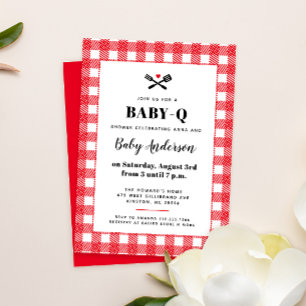 Invitación Red y blanco Gingham Plaid BBQ Baby Shower
