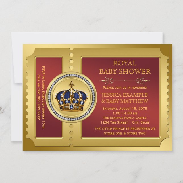 Invitación Red y Gold Boys Royal Baby Shower (Anverso)