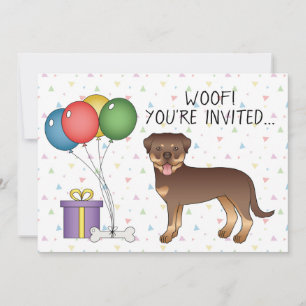 Invitación Red Y Tan Rottweiler Cute Cartoon Dog - Cumpleaños