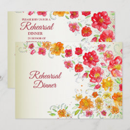 Invitación Red Yellow Pink Floral Wedding Rehearsal Dinner