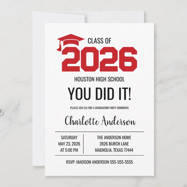 Invitación Red You Did It Graduation Photo (Anverso)
